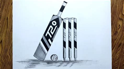 bat and ball drawing easy|cricket bat pencil drawing.